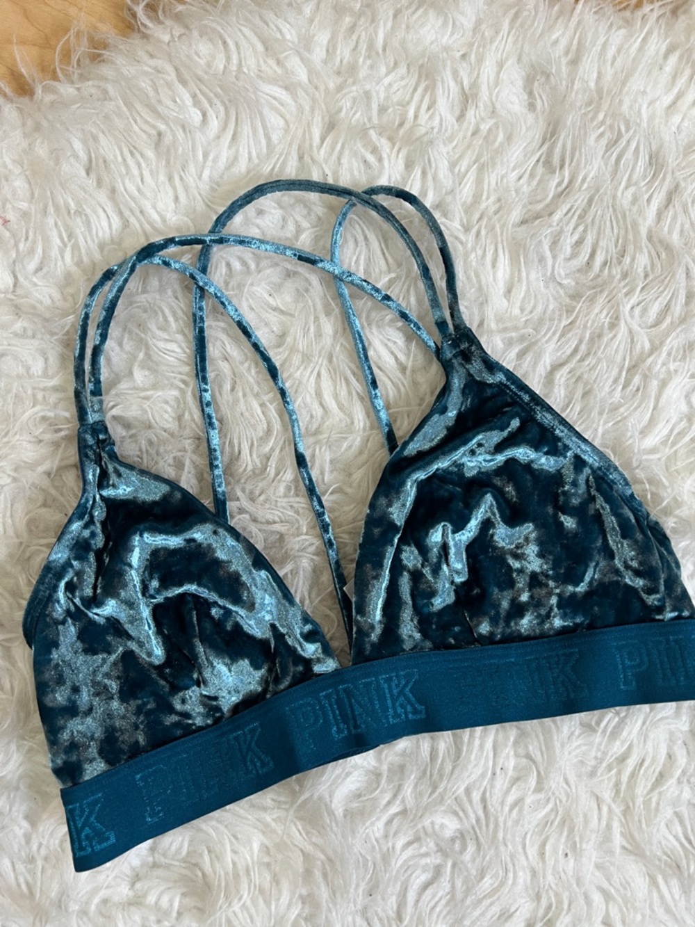 PINK Victoria's Secret Teal Velvet Strappy Bralette